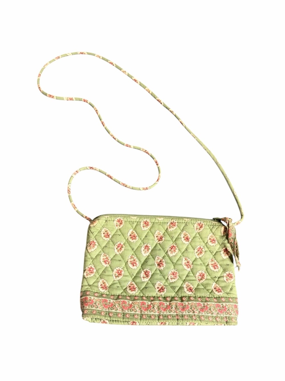 90’s Vera Bradley “Green Leaf” Sage Green and Pink Quilted Floral Crossbody